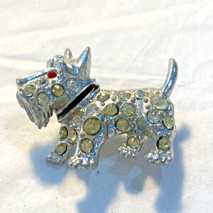 Vintage silvertone terrier pin rhinestone dog brooch black enamel doggie jewelry